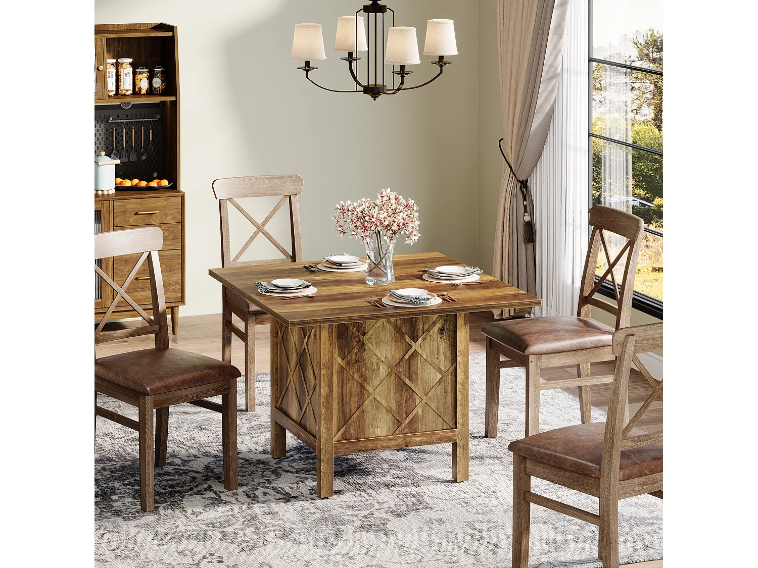 Table à manger carrée en bois de style campagnard (100 cm)