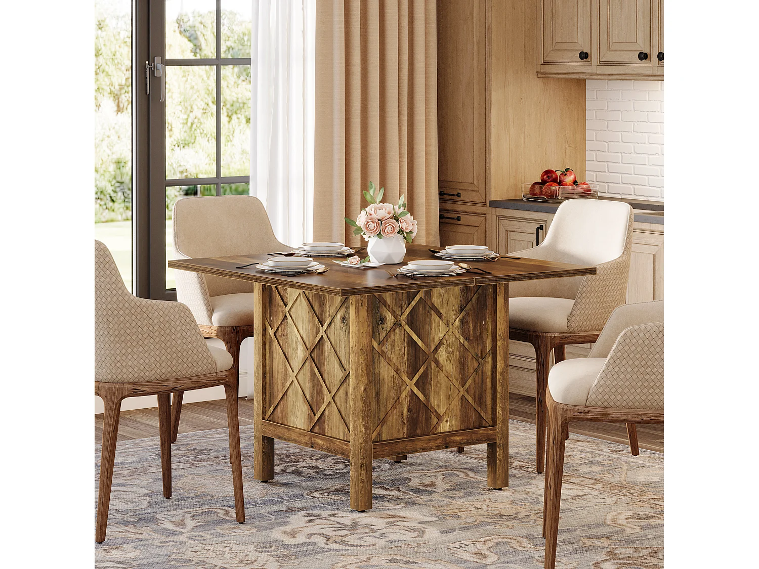 Table à manger carrée en bois de style campagnard (100 cm)