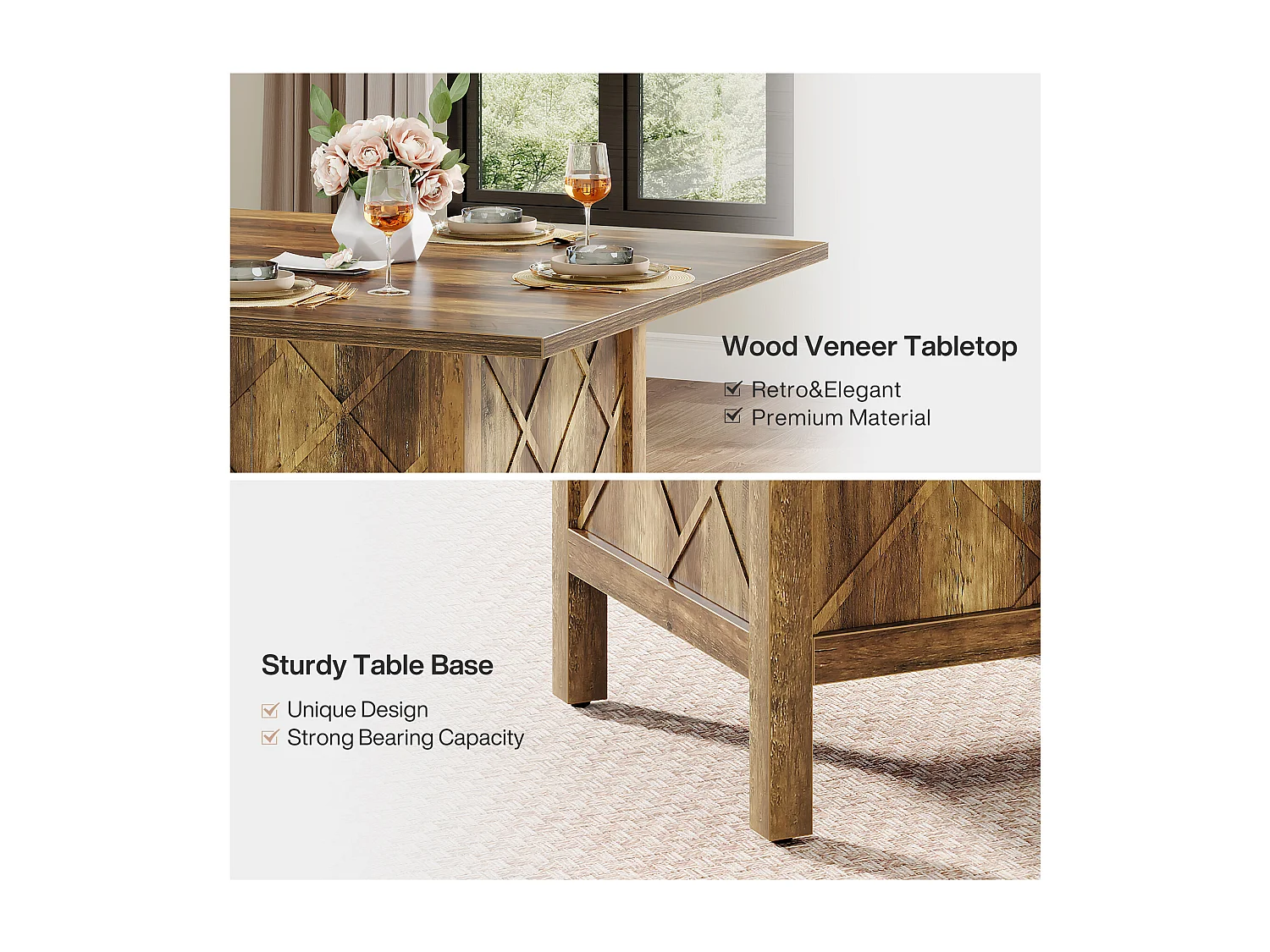 Table à manger carrée en bois de style campagnard (100 cm)