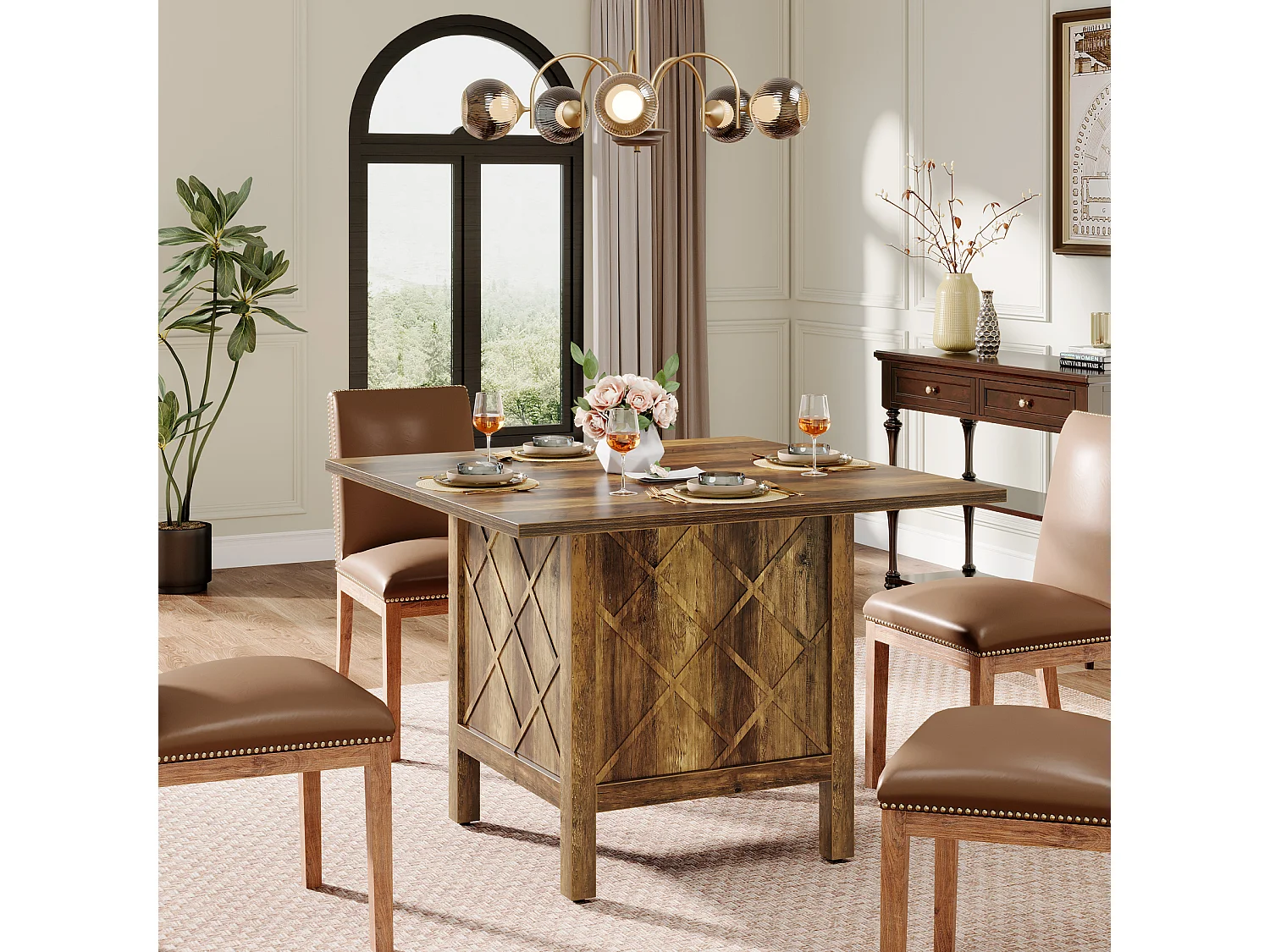 Table à manger carrée en bois de style campagnard (100 cm)