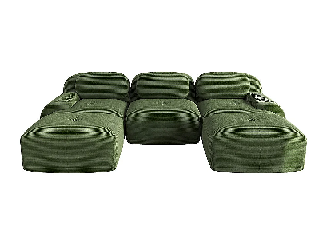 Modulaire U-vormige bank, corduroy, extra brede armleuningen, 32D high resilience-vulling, groen.