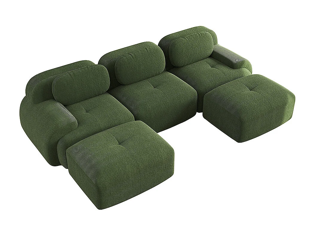 Modulaire U-vormige bank, corduroy, extra brede armleuningen, 32D high resilience-vulling, groen.