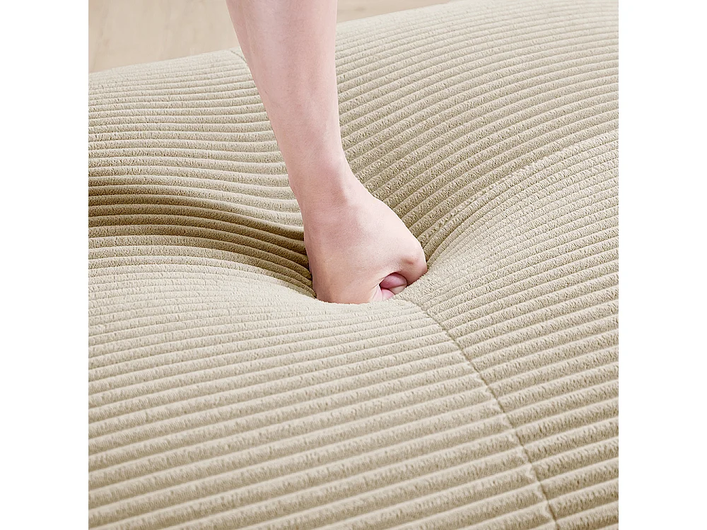 Tweezitsbank van geruite fluweel, antislip, met ergonomische armleuningen en zachte, zeer stevige vulling, beige.