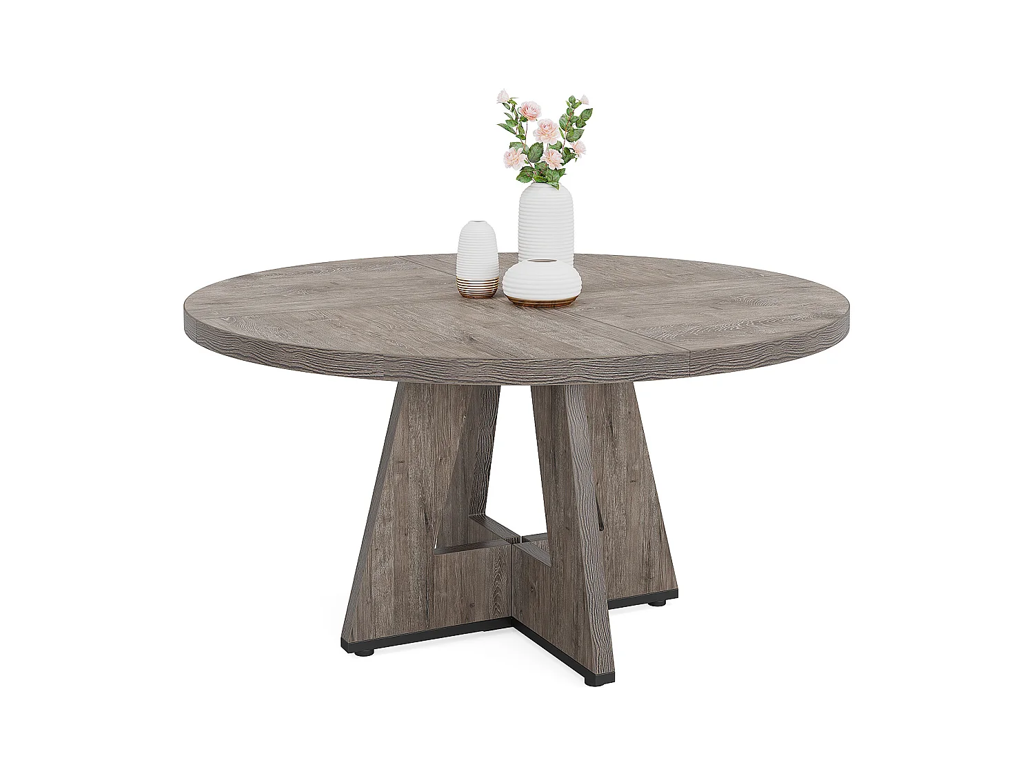 Table à manger ronde de 120 cm, table de cuisine pour salle à manger et salon, grise (table seule)