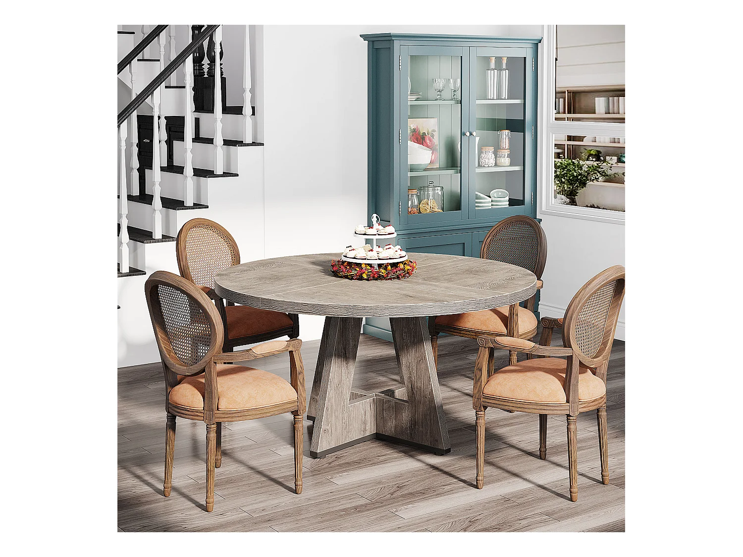 Table à manger ronde de 120 cm, table de cuisine pour salle à manger et salon, grise (table seule)