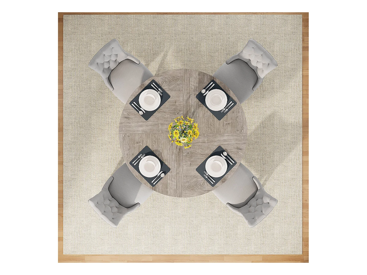 Table à manger ronde de 120 cm, table de cuisine pour salle à manger et salon, grise (table seule)