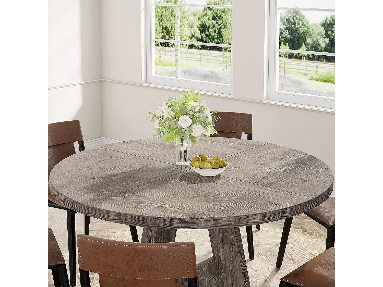 Table à manger ronde de 120 cm, table de cuisine pour salle à manger et salon, grise (table seule)