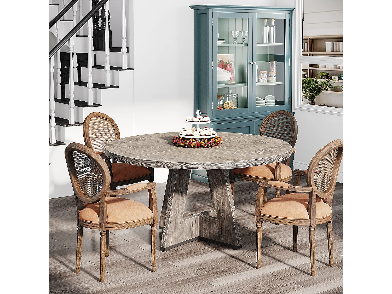 Table à manger ronde de 120 cm, table de cuisine pour salle à manger et salon, grise (table seule)