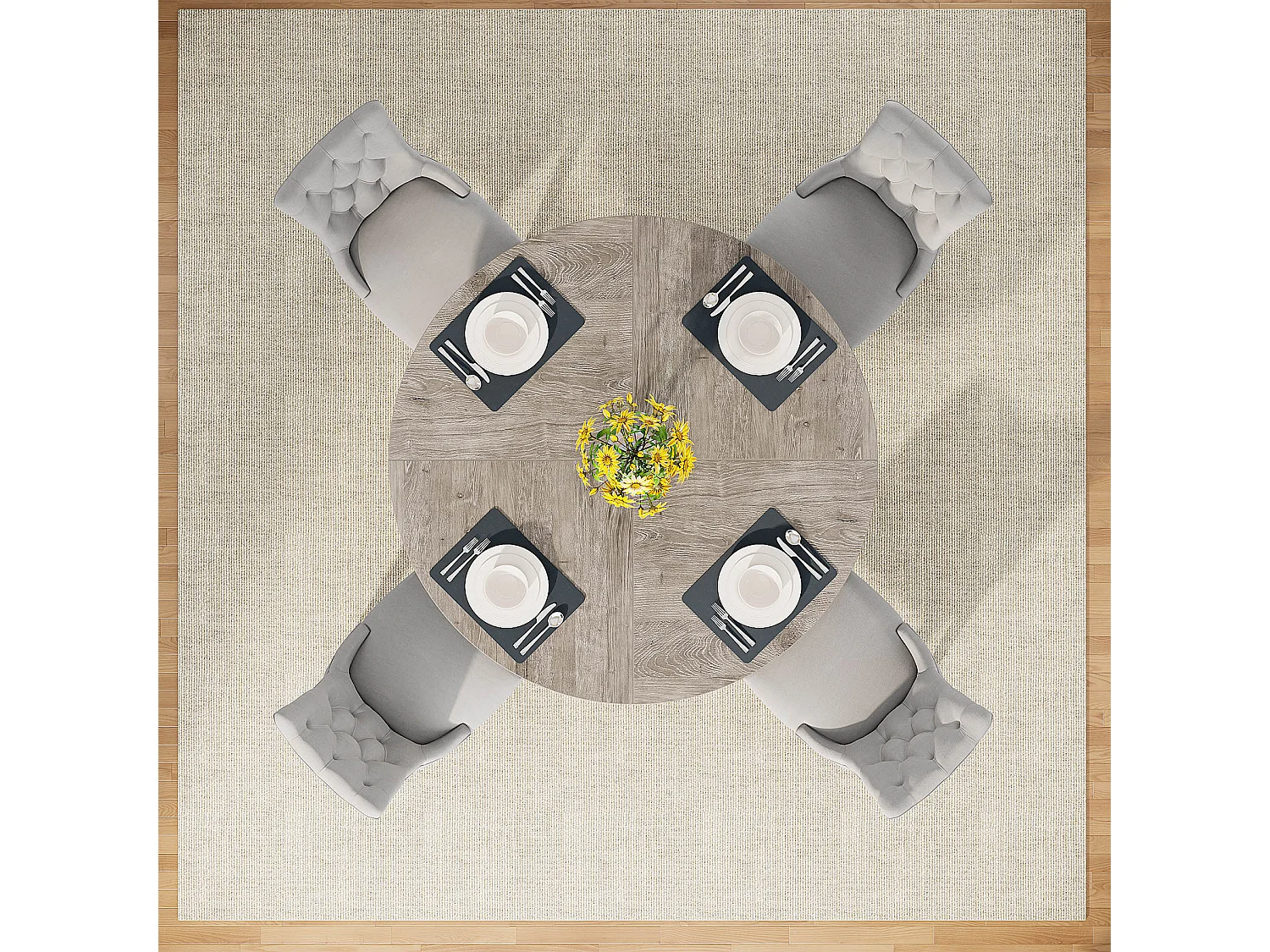 Table à manger ronde de 120 cm, table de cuisine pour salle à manger et salon, grise (table seule)