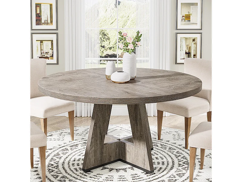 Table à manger ronde de 120 cm, table de cuisine pour salle à manger et salon, grise (table seule)