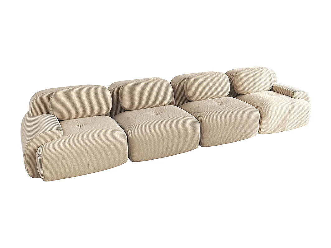 Canapé quatre places, velours côtelé, rembourrage haute résilience 32D, design ergonomique, emballé sous vide, beige.