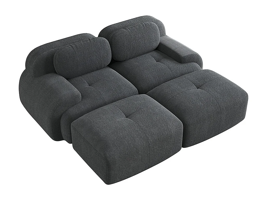 Tweezitsbank van geruite fluweel, antislip, met ergonomische armleuningen en zachte, zeer stevige vulling, grijs.