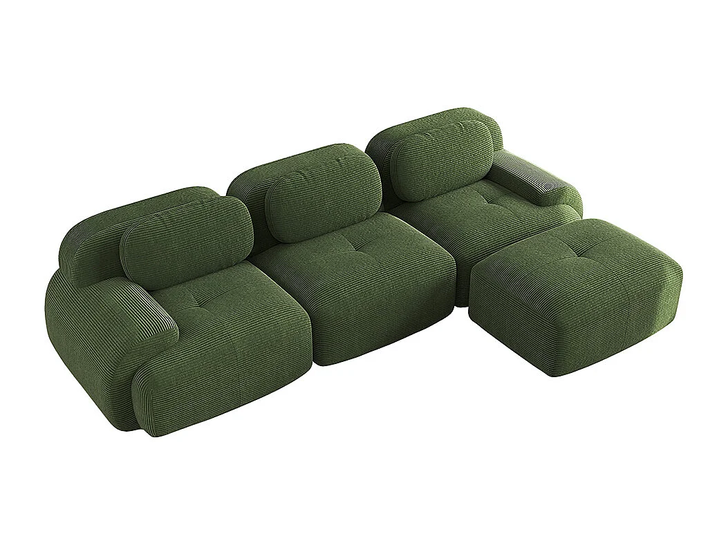 Modulaire hoekbank, ergonomisch ontwerp, corduroy bekleding, extra brede armleuningen, groen