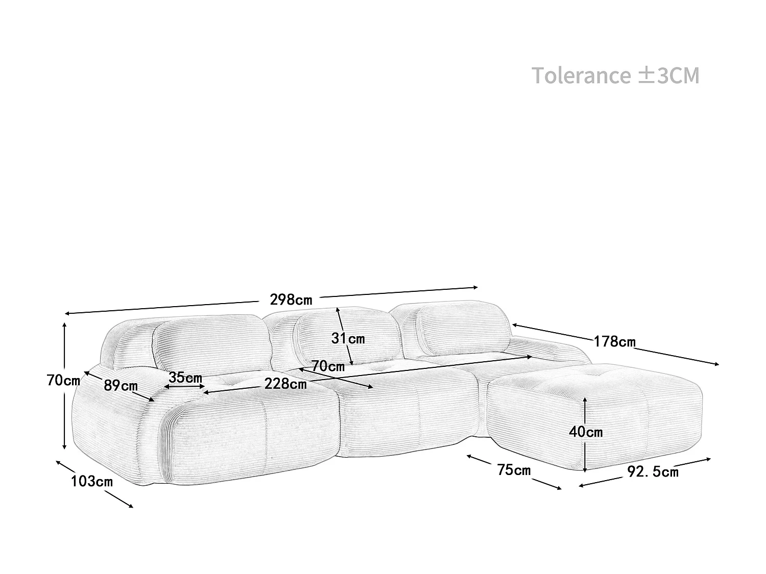 Canapé d'angle modulable, design ergonomique, revêtement en velours côtelé, accoudoirs extra-larges, vert