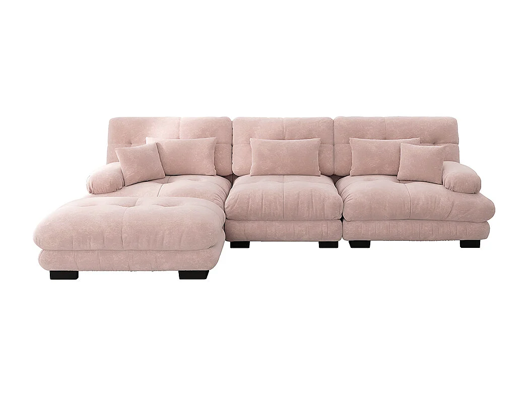 Canapé extra-large en L, adapté au salon, avec repose-pieds, velours côtelé, rose