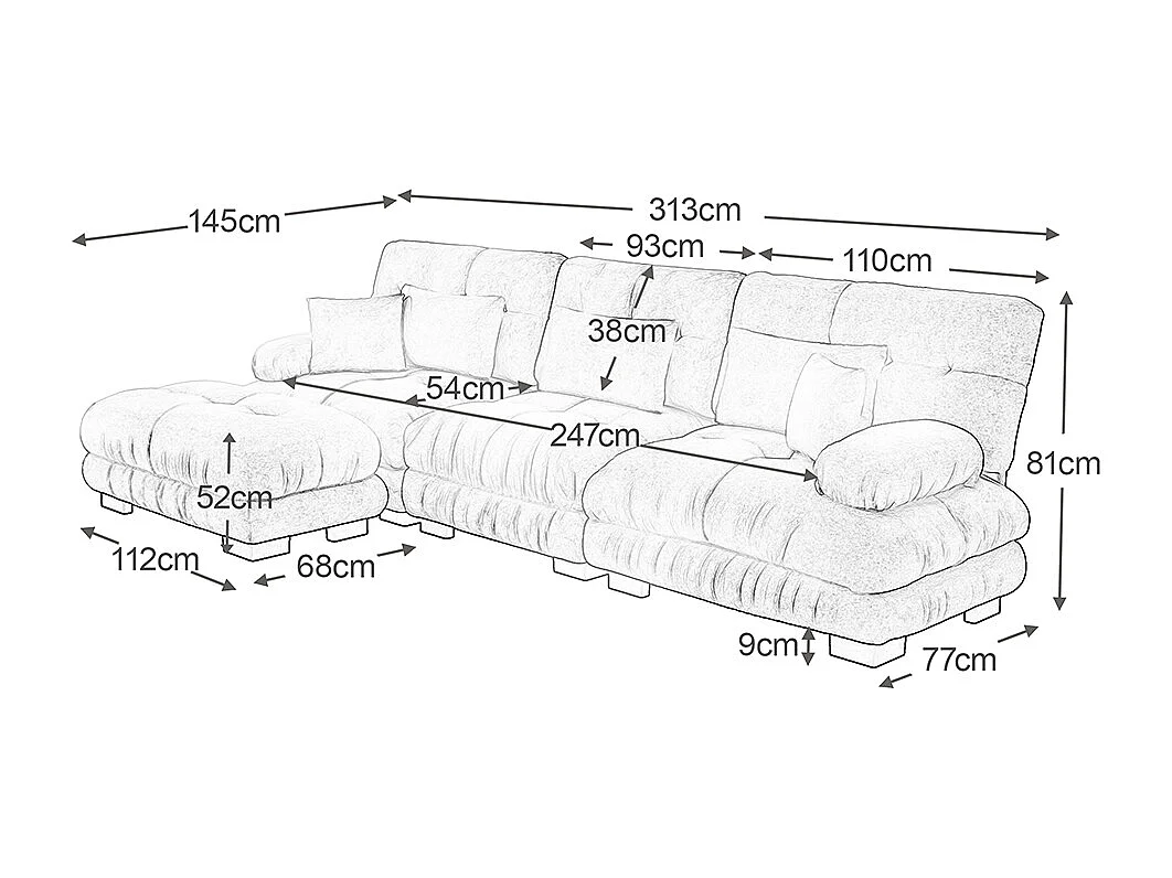 Canapé extra-large en L, adapté au salon, avec repose-pieds, velours côtelé, rose