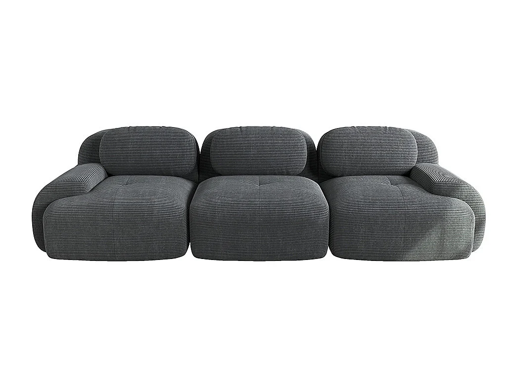 Canapé trois places, tissu velours côtelé, configuration modulaire, antidérapant, gris.