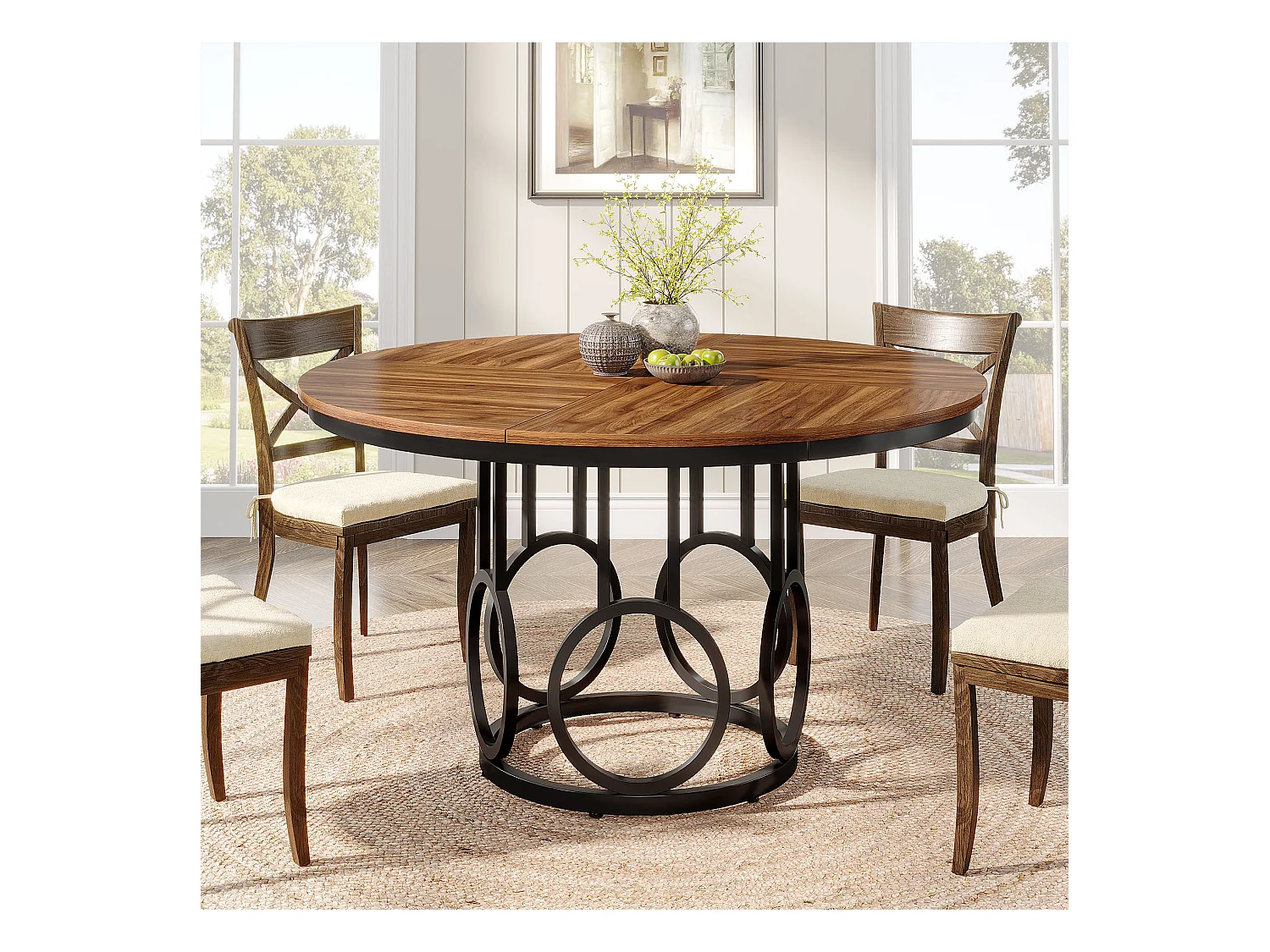 Table à manger ronde pour 4 personnes, 120 cm Table de salle à manger rustique