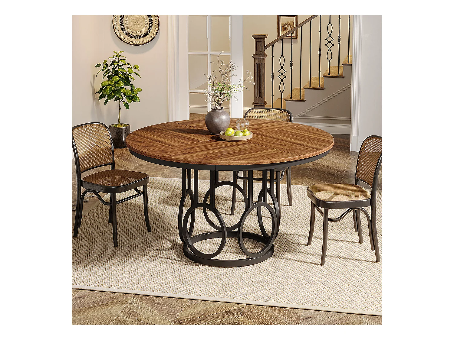 Table à manger ronde pour 4 personnes, 120 cm Table de salle à manger rustique