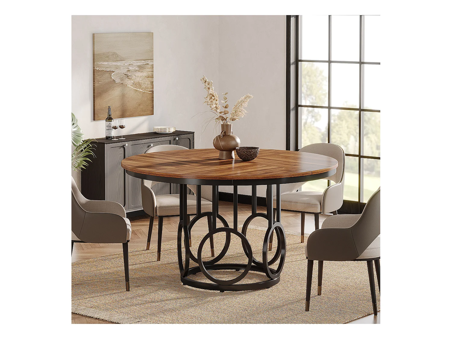 Table à manger ronde pour 4 personnes, 120 cm Table de salle à manger rustique