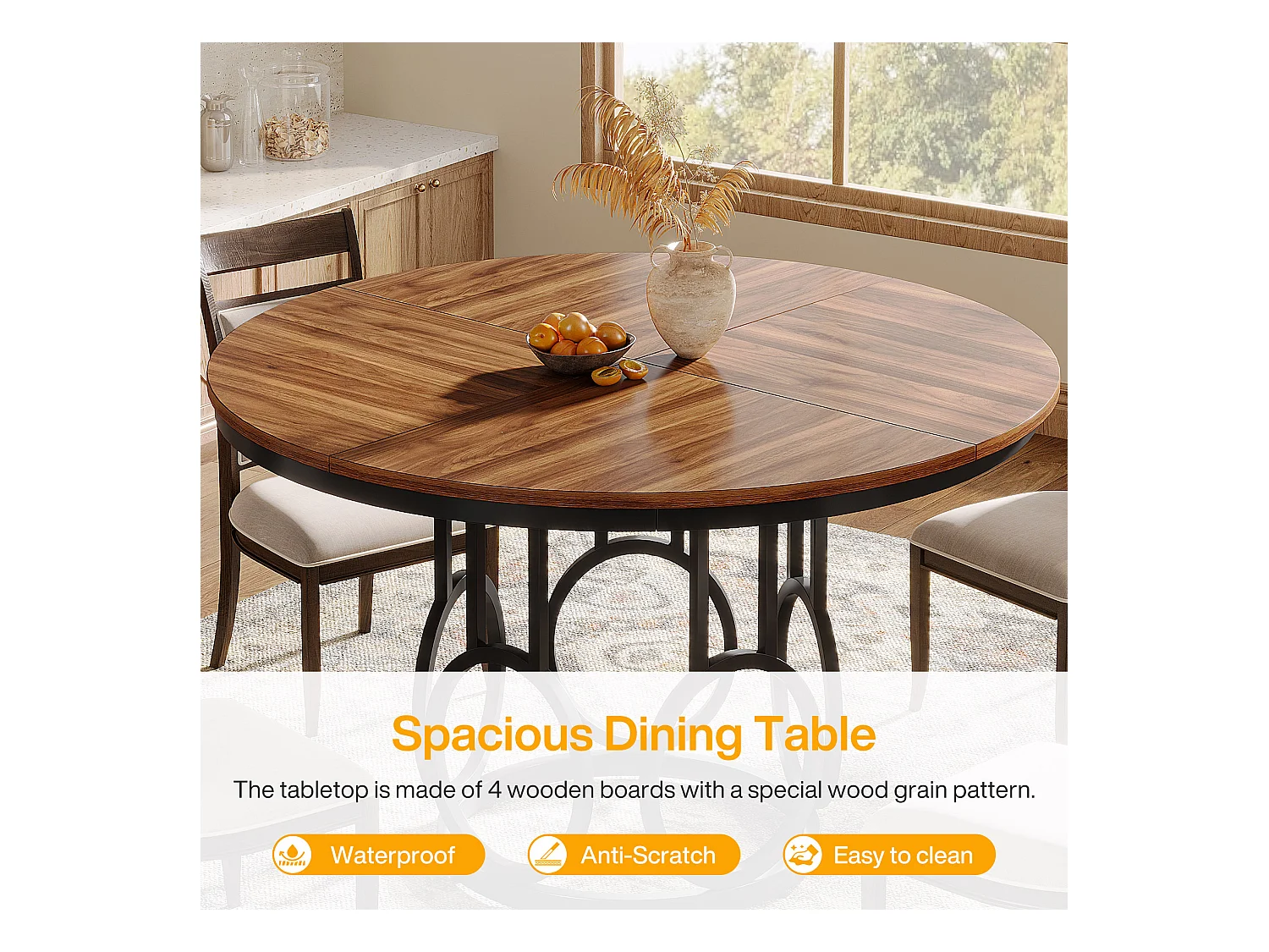 Table à manger ronde pour 4 personnes, 120 cm Table de salle à manger rustique