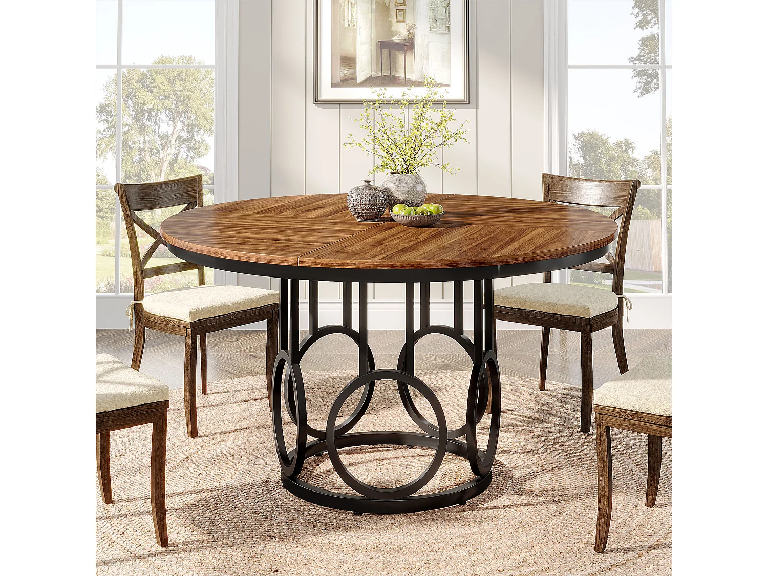 Table à manger ronde pour 4 personnes, 120 cm Table de salle à manger rustique