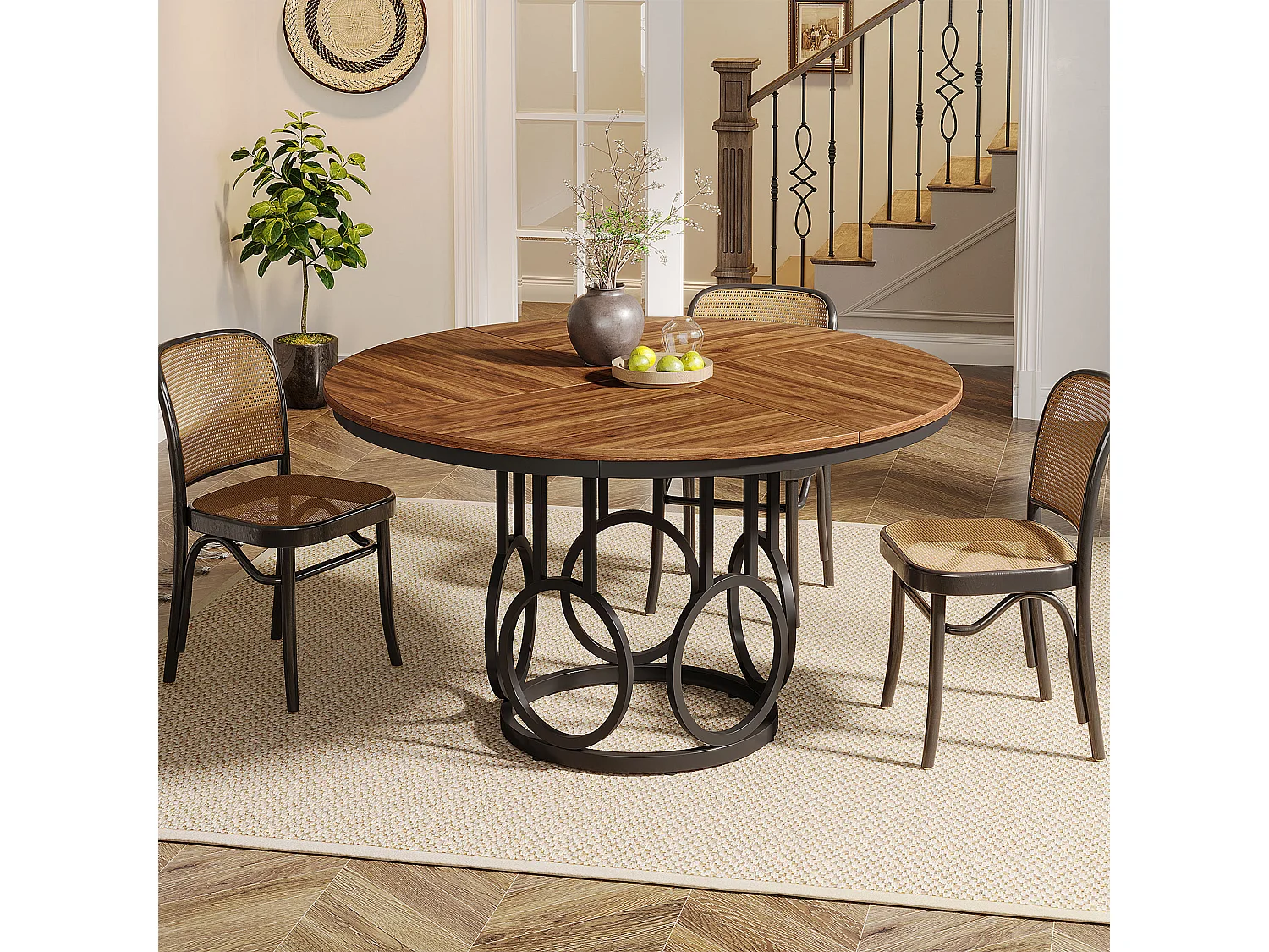 Table à manger ronde pour 4 personnes, 120 cm Table de salle à manger rustique