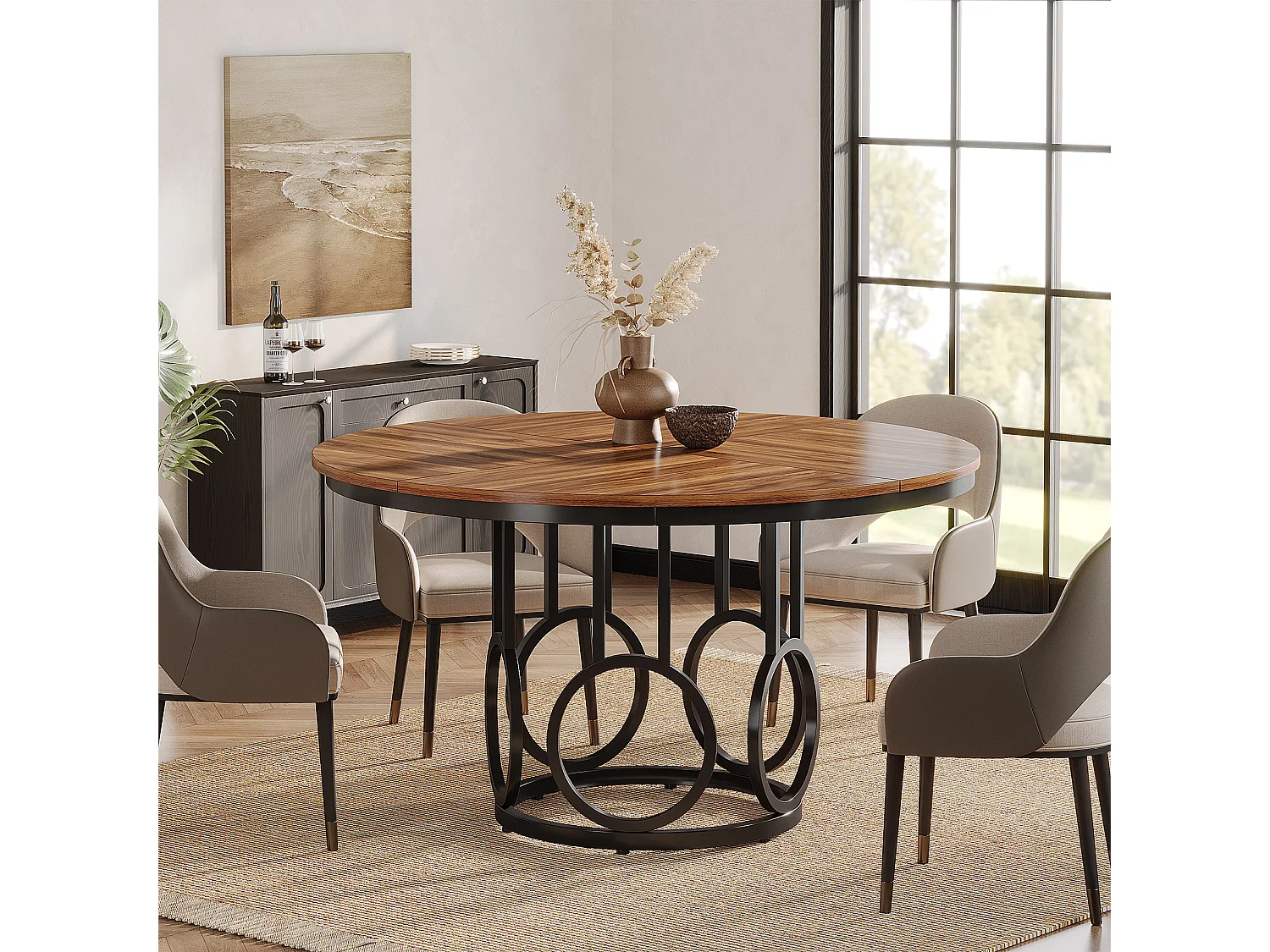 Table à manger ronde pour 4 personnes, 120 cm Table de salle à manger rustique