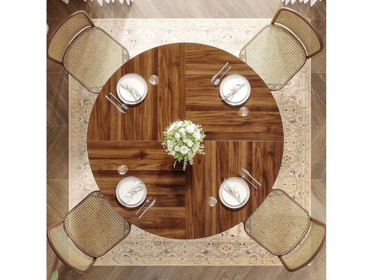 Table à manger ronde pour 4 personnes, 120 cm Table de salle à manger rustique