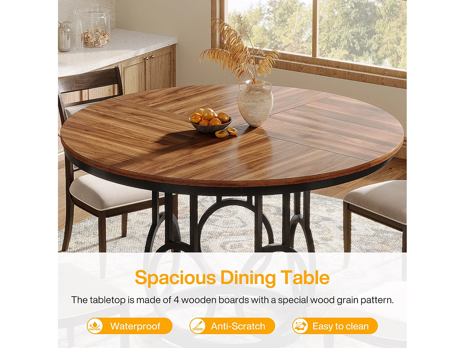 Table à manger ronde pour 4 personnes, 120 cm Table de salle à manger rustique