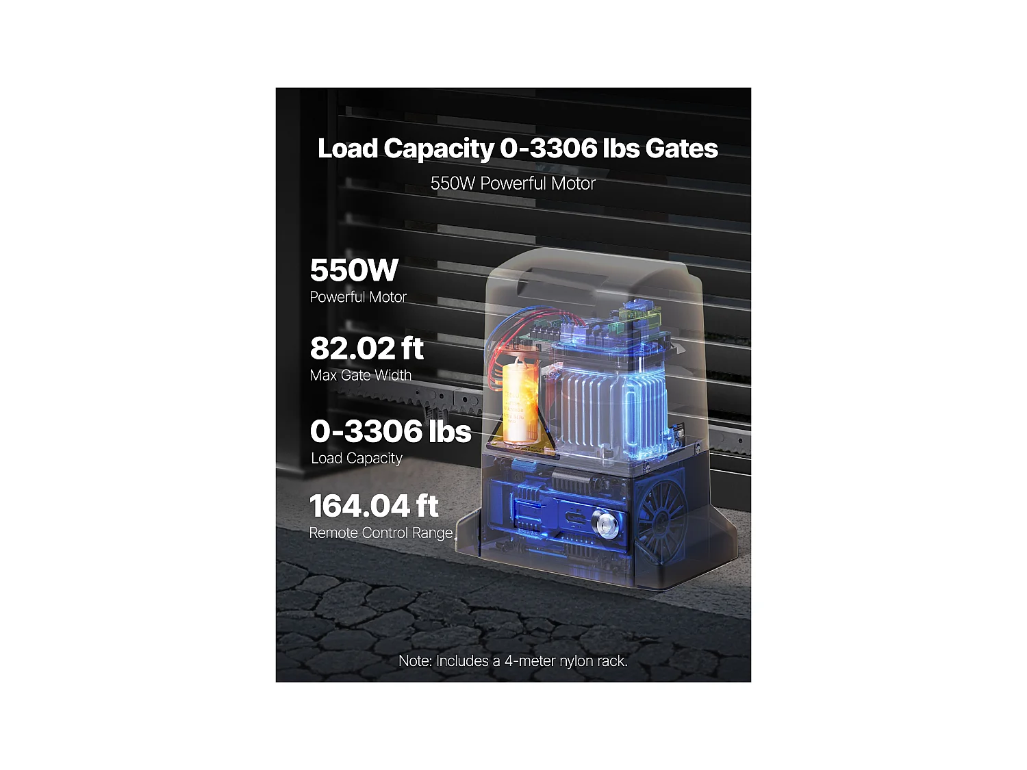 Motorizzazione per Cancello Scorrevole SucceBuy, 550 W, Apriporta Automatico Elettrico 25 m 1500 kg, Motore per Porta Scorrevole con Cremagliera in Nylon
