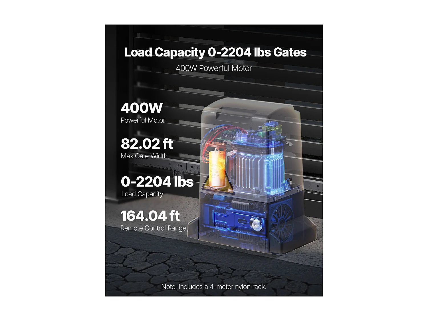 Motorização para Portão Deslizante SucceBuy, 400 W, Abridor de Portão Automático Elétrico 25 m 1000 kg, Motor para Porta Deslizante com Cremalheira de Nylon