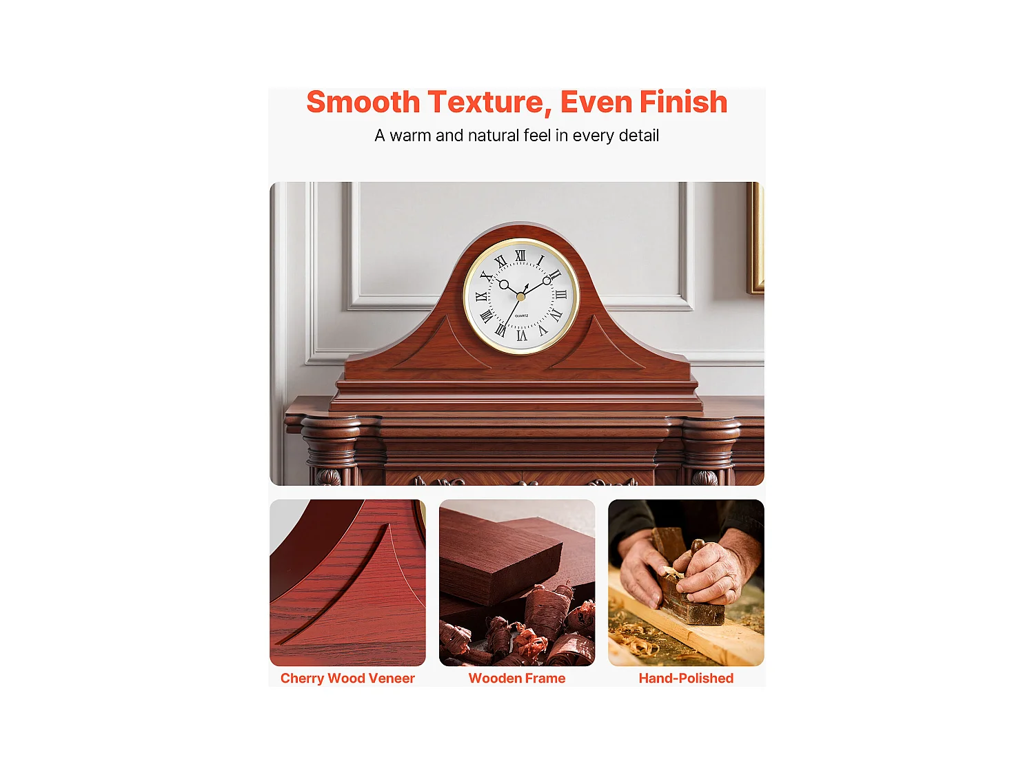 Retro Kaminuhr SucceBuy, 16.4 cm, Vintage Klassische Tischuhr MDF mit Integriertem Quarzwerk, Leises Design, für Wohnzimmer