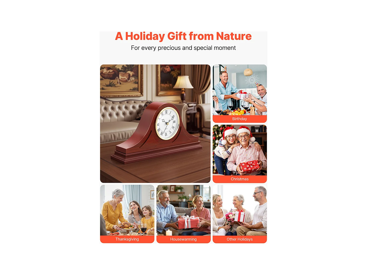 Retro Kaminuhr SucceBuy, 16.4 cm, Vintage Klassische Tischuhr MDF mit Integriertem Quarzwerk, Leises Design, für Wohnzimmer