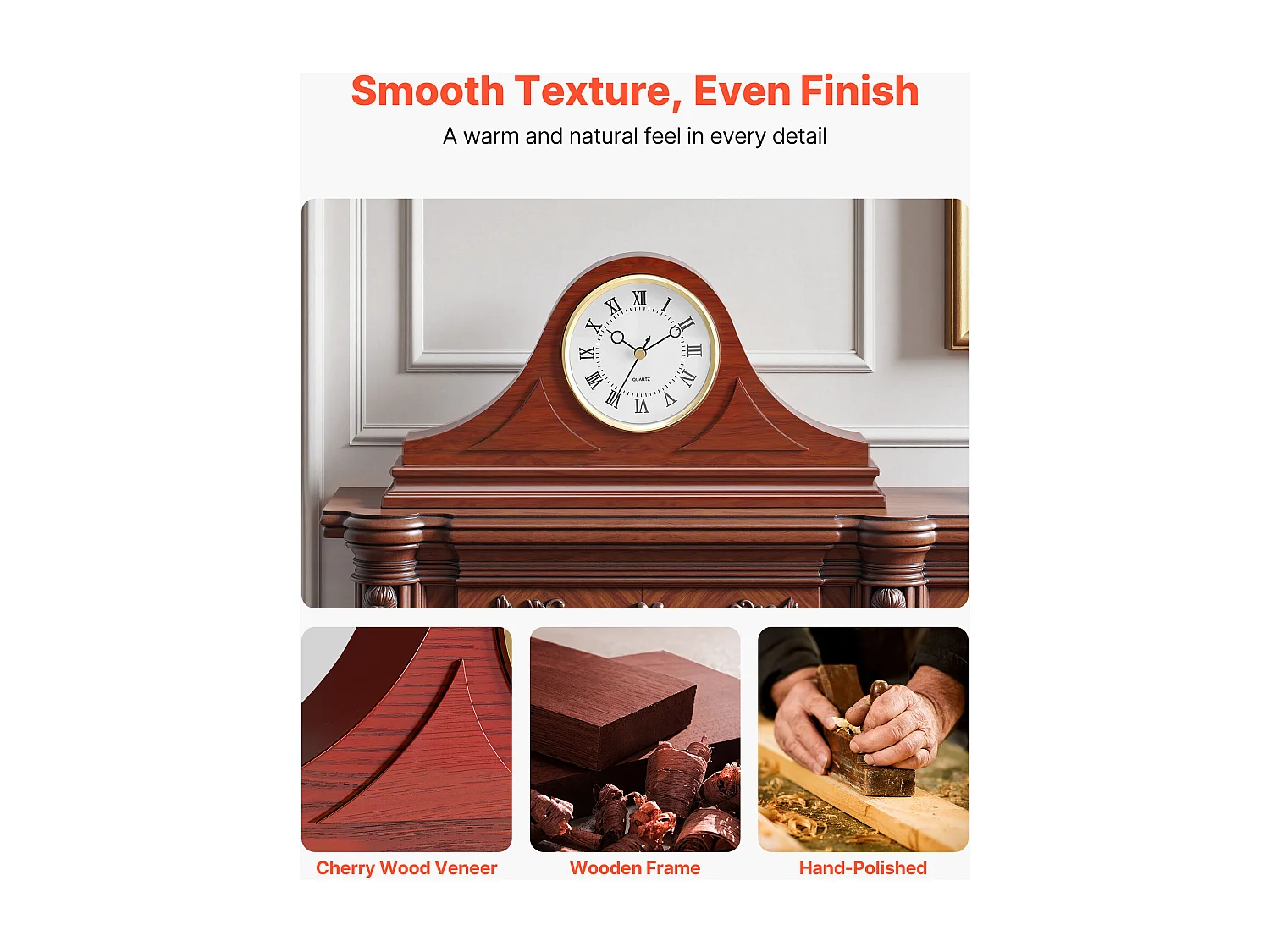 Retro Kaminuhr SucceBuy, 16.4 cm, Vintage Klassische Tischuhr MDF mit Integriertem Quarzwerk, Leises Design, für Wohnzimmer