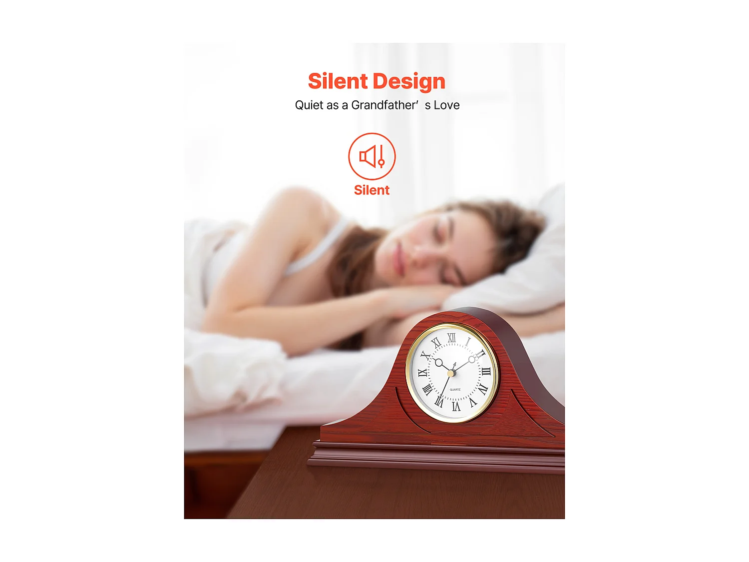 Retro Kaminuhr SucceBuy, 16.4 cm, Vintage Klassische Tischuhr MDF mit Integriertem Quarzwerk, Leises Design, für Wohnzimmer