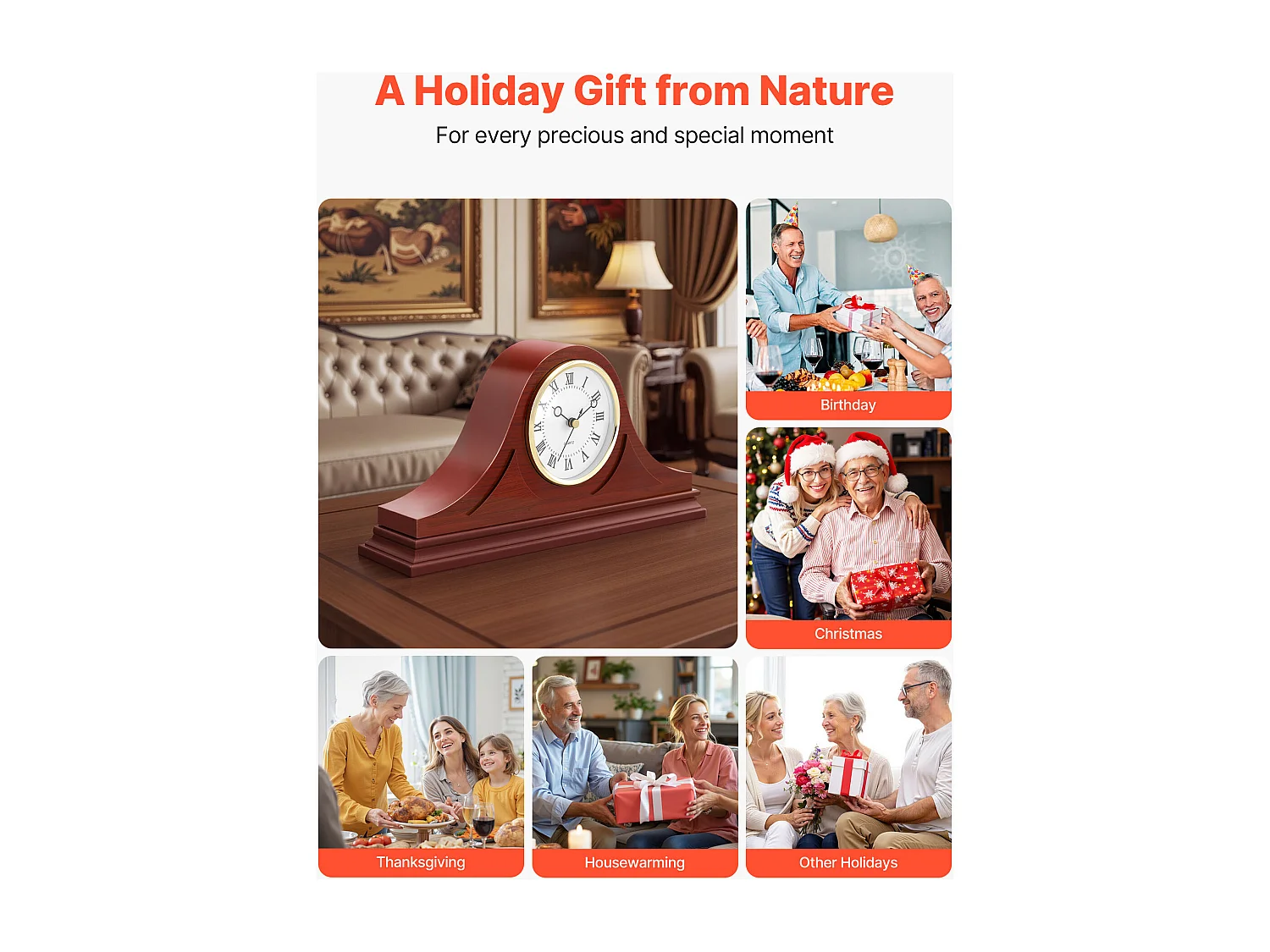 Retro Kaminuhr SucceBuy, 16.4 cm, Vintage Klassische Tischuhr MDF mit Integriertem Quarzwerk, Leises Design, für Wohnzimmer