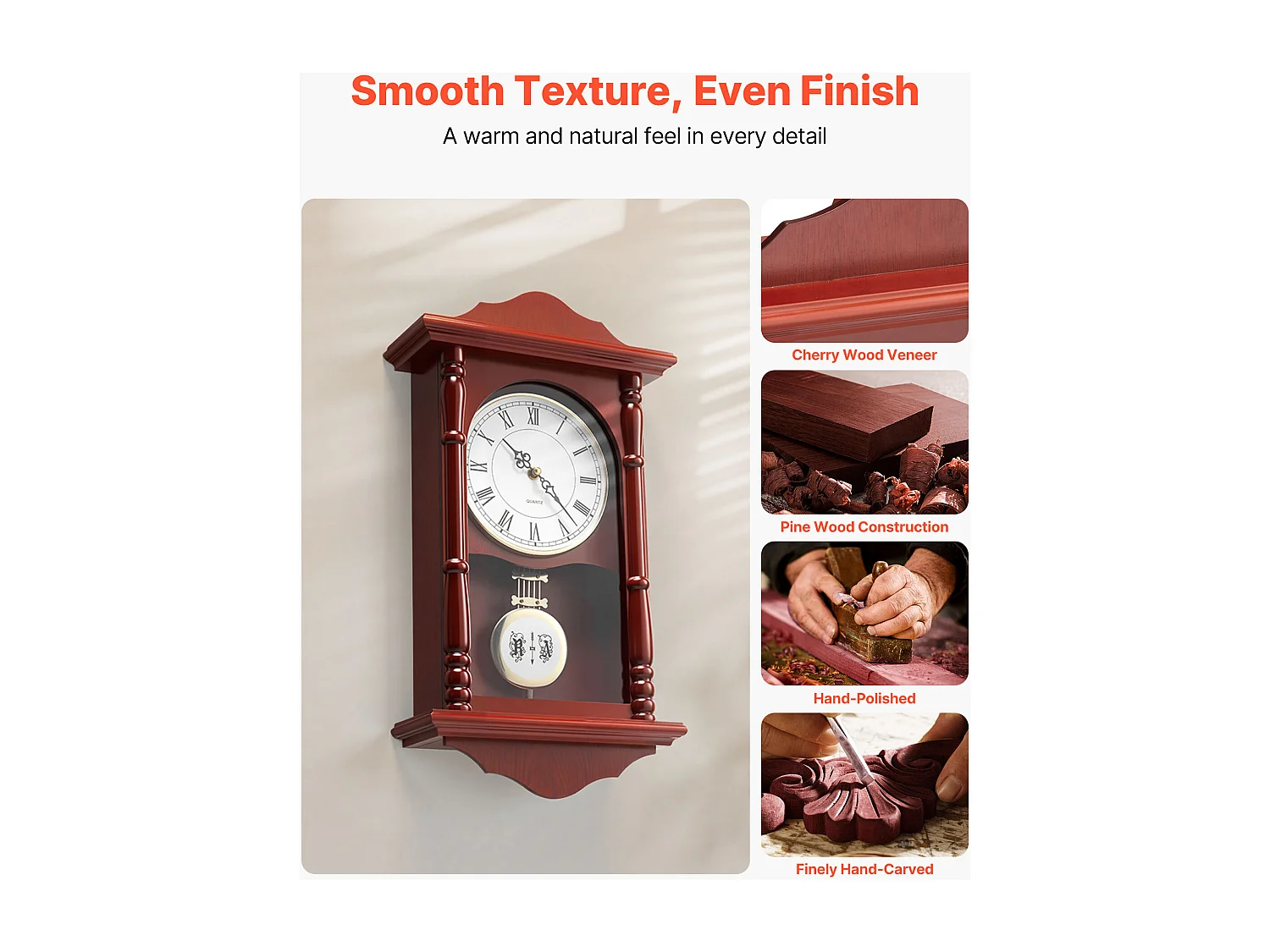 Retro Wandklok met Slinger SucceBuy, 46 cm, Vintage Klassieke Slingerklok Grenen Hout MDF, Geïntegreerde Quartz Beweging, Stil Ontwerp, voor Woonkamer