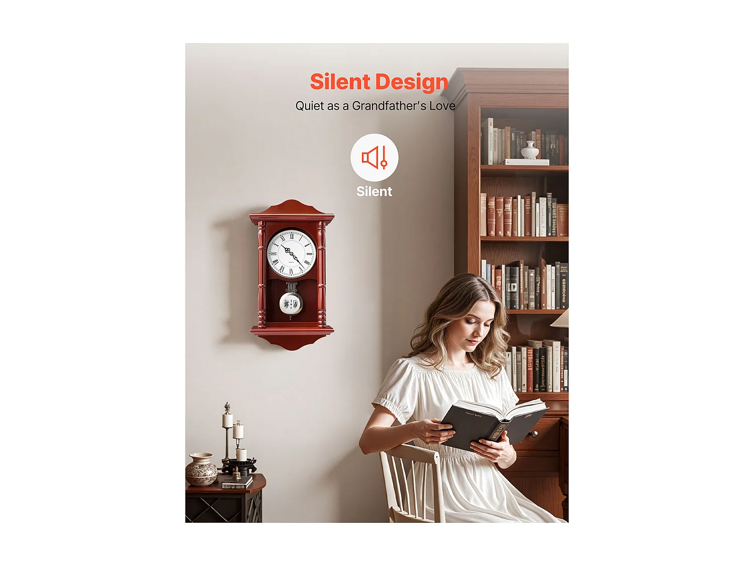 Retro Wandklok met Slinger SucceBuy, 46 cm, Vintage Klassieke Slingerklok Grenen Hout MDF, Geïntegreerde Quartz Beweging, Stil Ontwerp, voor Woonkamer