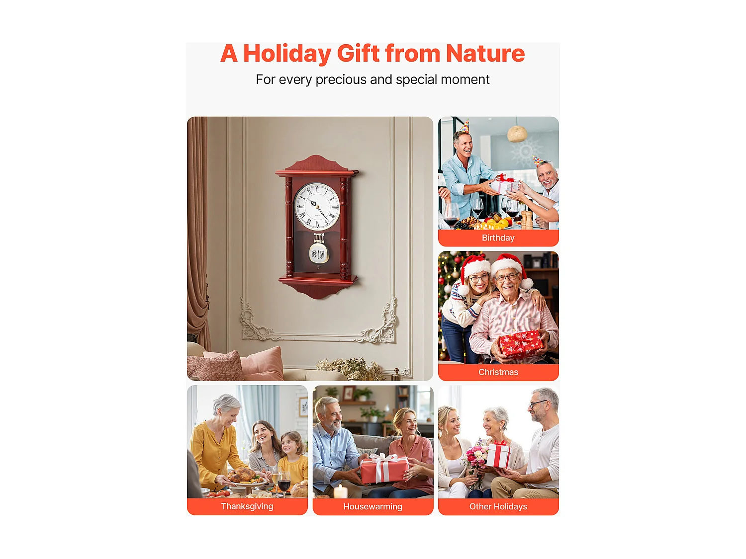 Retro Wandklok met Slinger SucceBuy, 46 cm, Vintage Klassieke Slingerklok Grenen Hout MDF, Geïntegreerde Quartz Beweging, Stil Ontwerp, voor Woonkamer