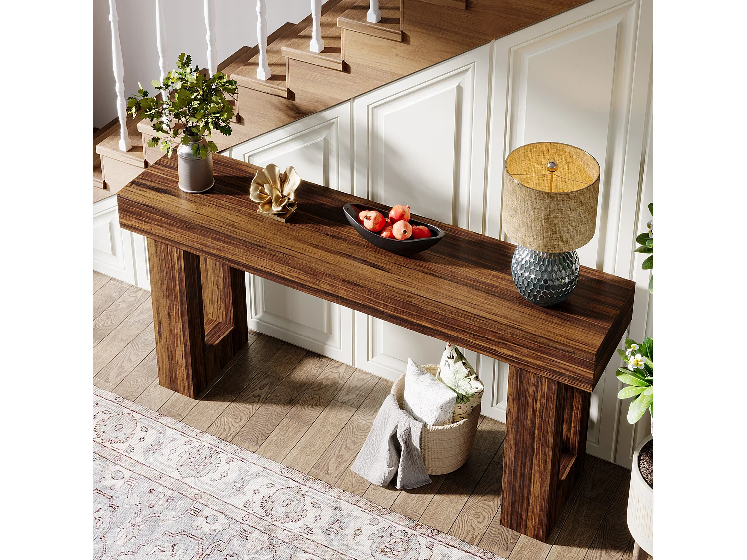 Console rectangulaire en bois de 160 cm de long, idéale derrière le canapé, style ferme
