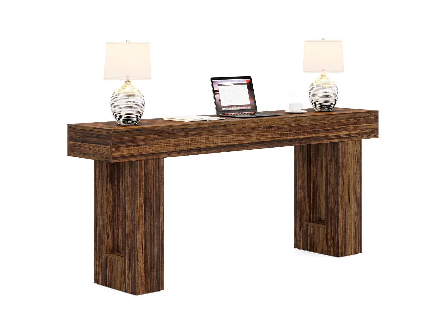 Consoletafel van 160 cm lang, rechthoekige houten salontafel achter de bank, boerderij