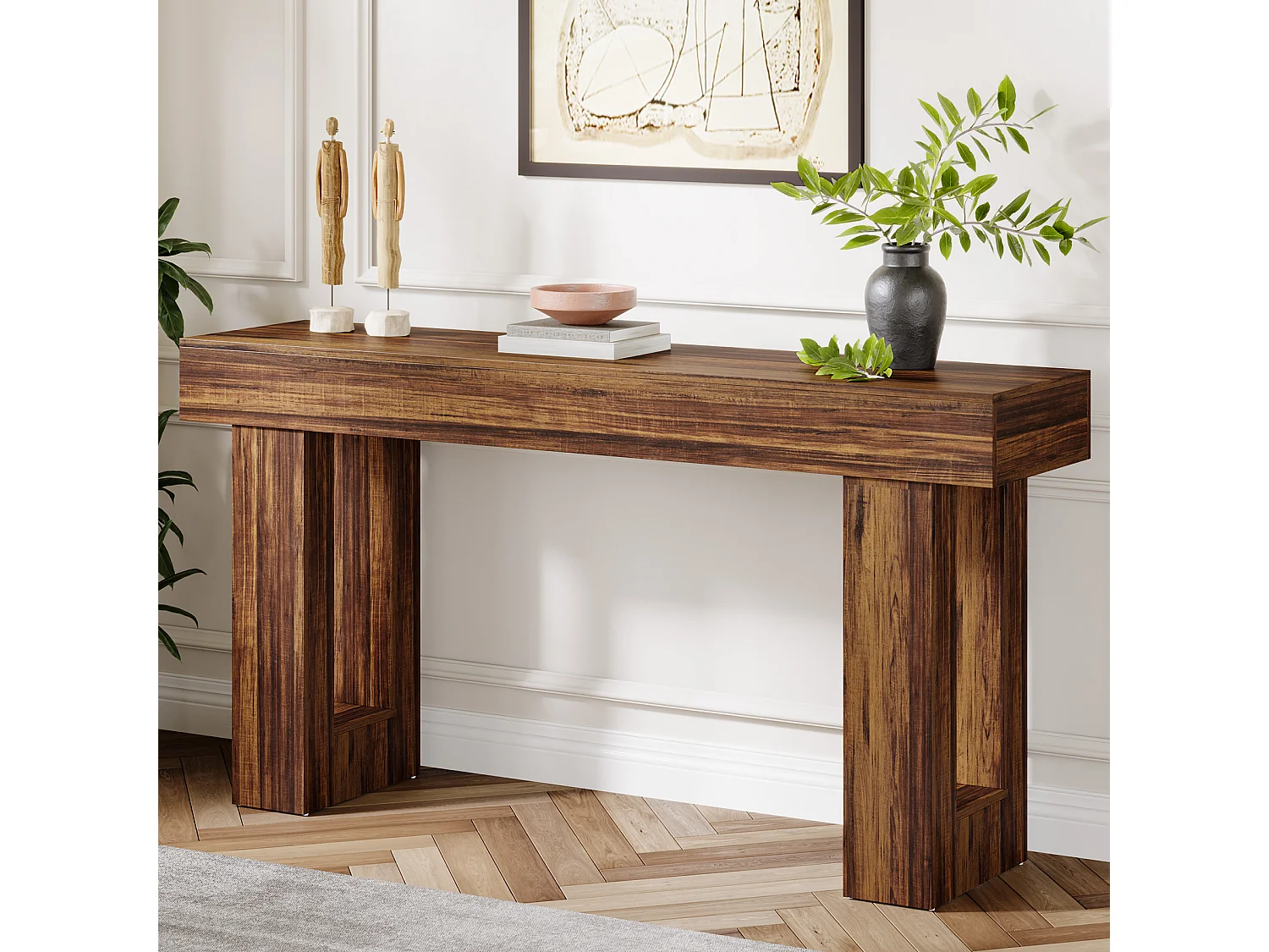 Console rectangulaire en bois de 160 cm de long, idéale derrière le canapé, style ferme