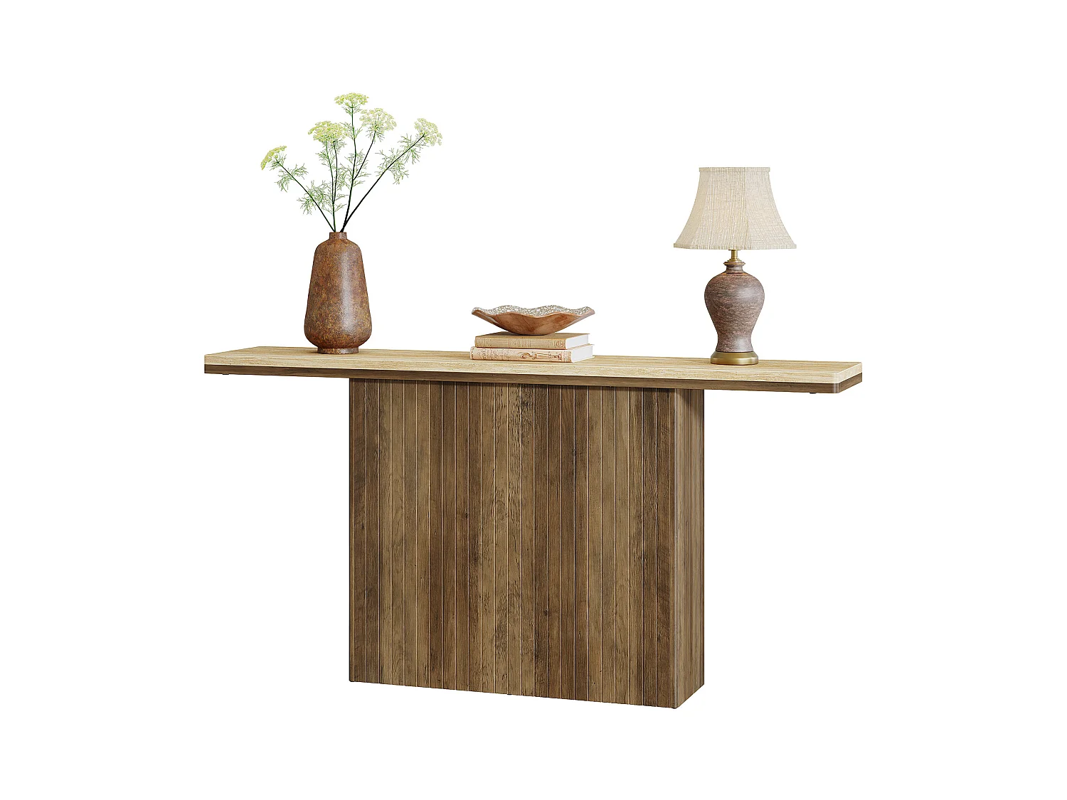 Console cannelée de style ferme pour entrée, table de canapé de 160 cm de long derrière le canapé