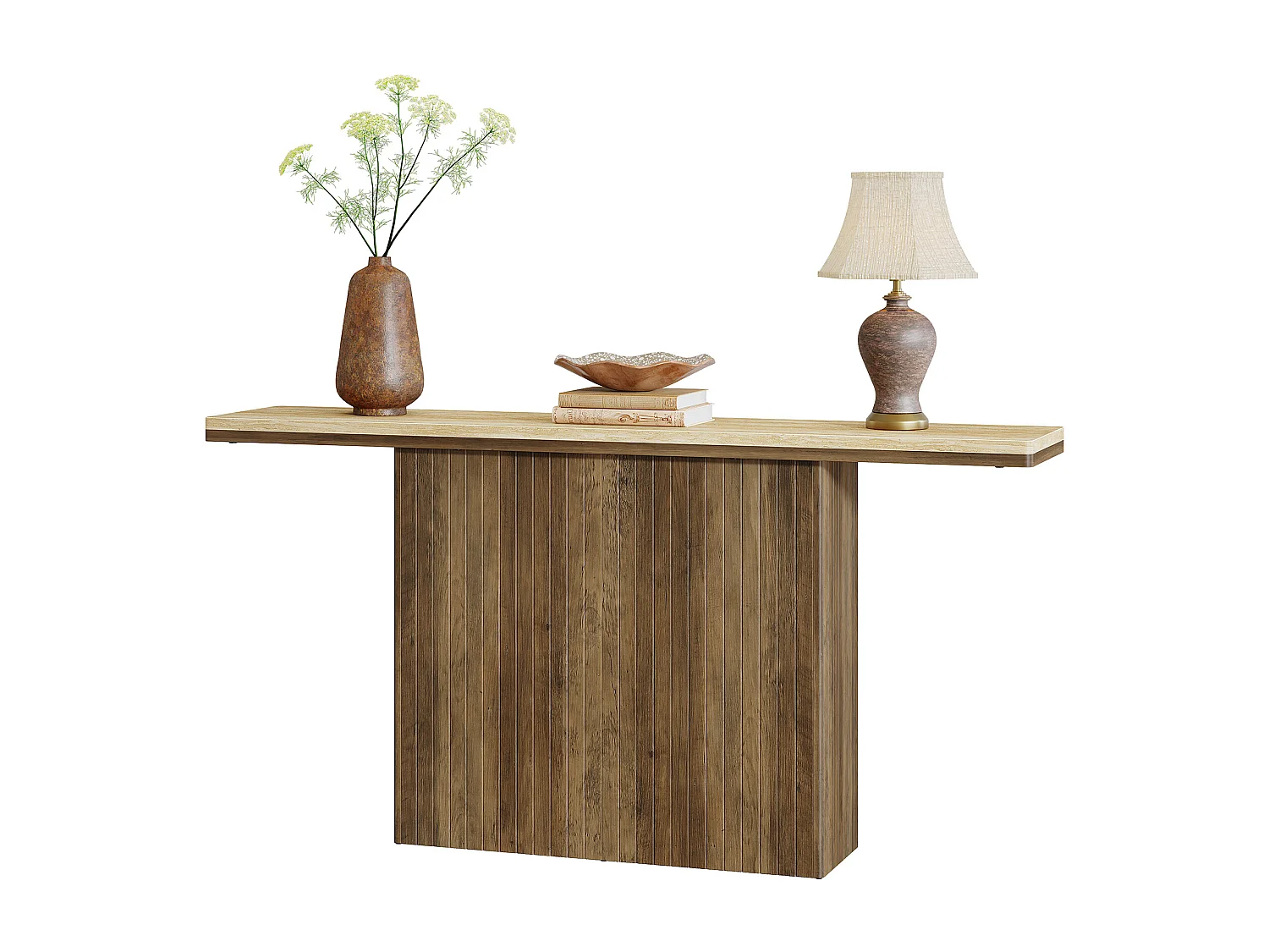 Console cannelée de style ferme pour entrée, table de canapé de 160 cm de long derrière le canapé