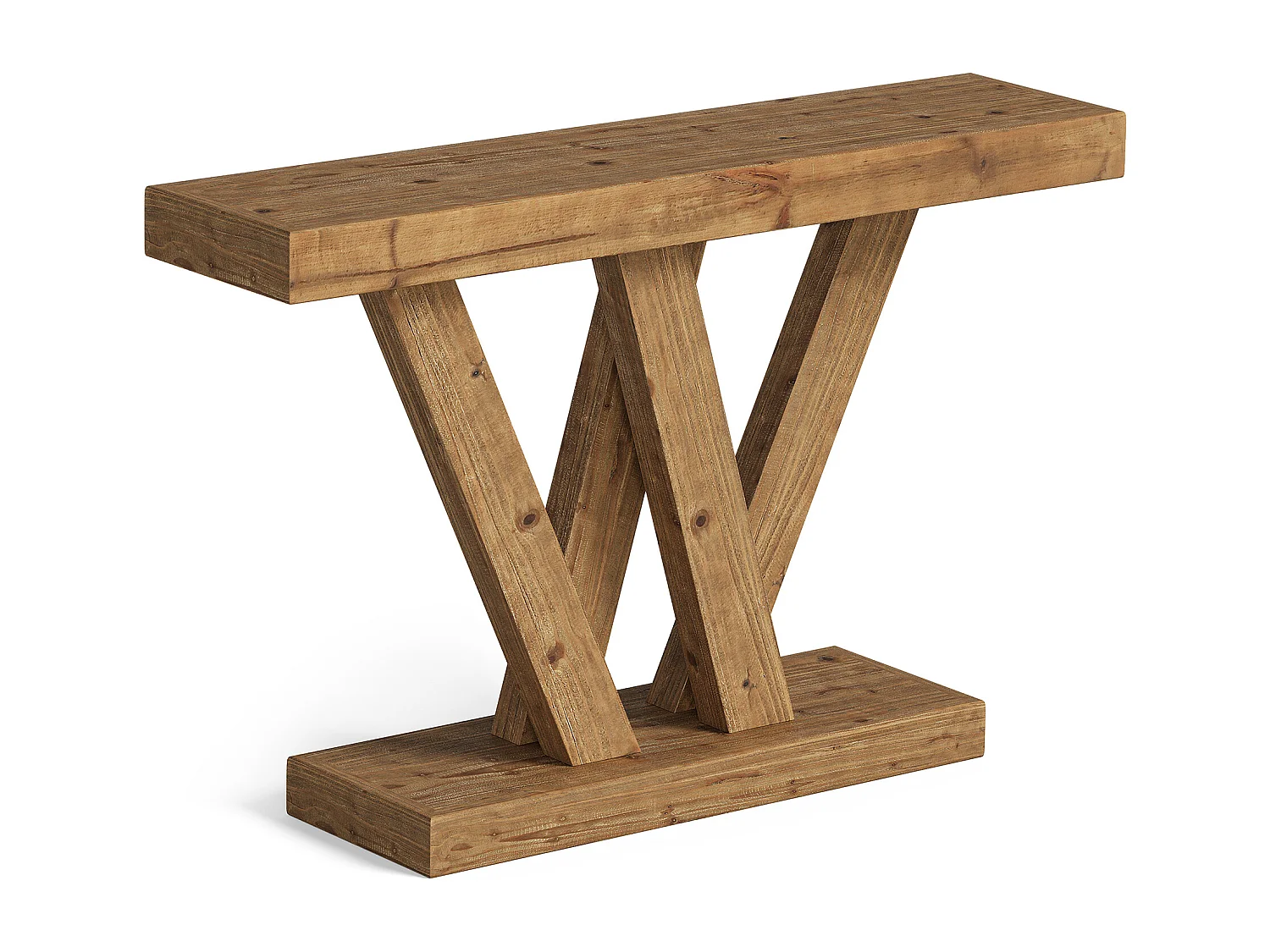 Konsola z litego drewna, stolik kawowy do przedpokoju, 120 cm, z podwójną podstawą w kształcie litery V