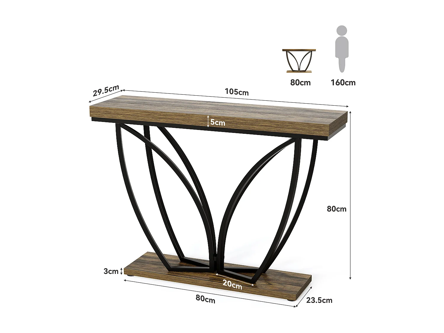 105 cm Industrie-Ständer hinter der Couch, schmaler langer Couchtisch für die Eingangshalle