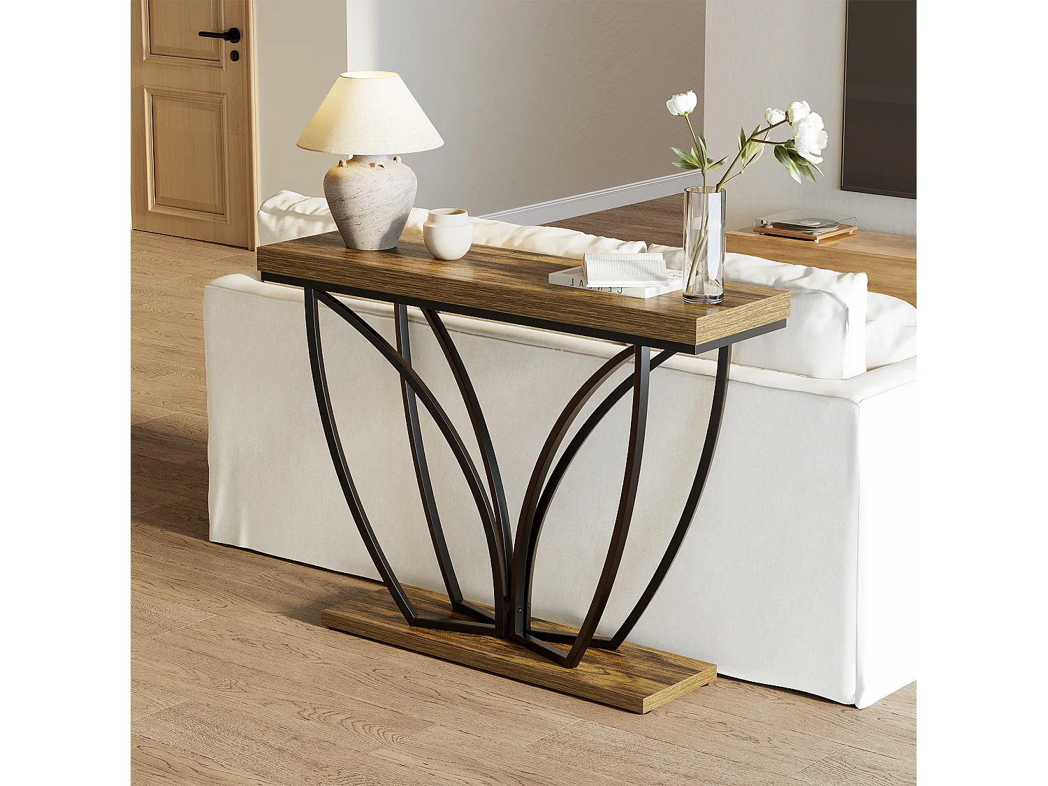 105 cm Industrie-Ständer hinter der Couch, schmaler langer Couchtisch für die Eingangshalle