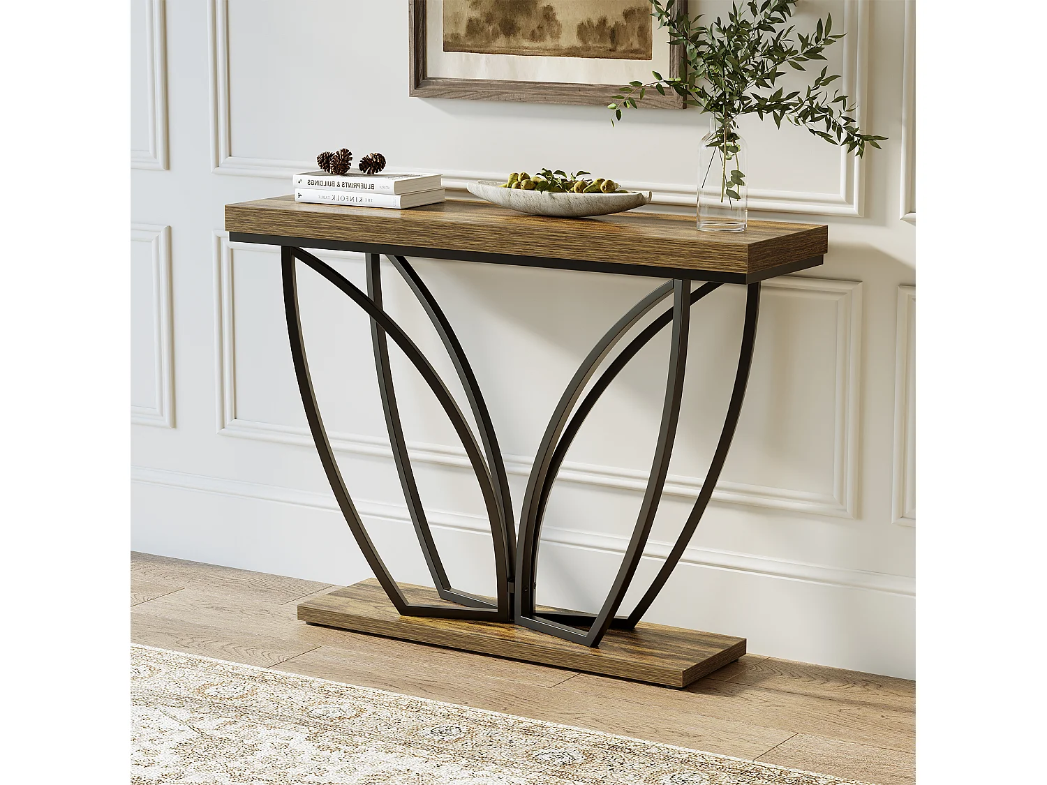 105 cm Industrie-Ständer hinter der Couch, schmaler langer Couchtisch für die Eingangshalle