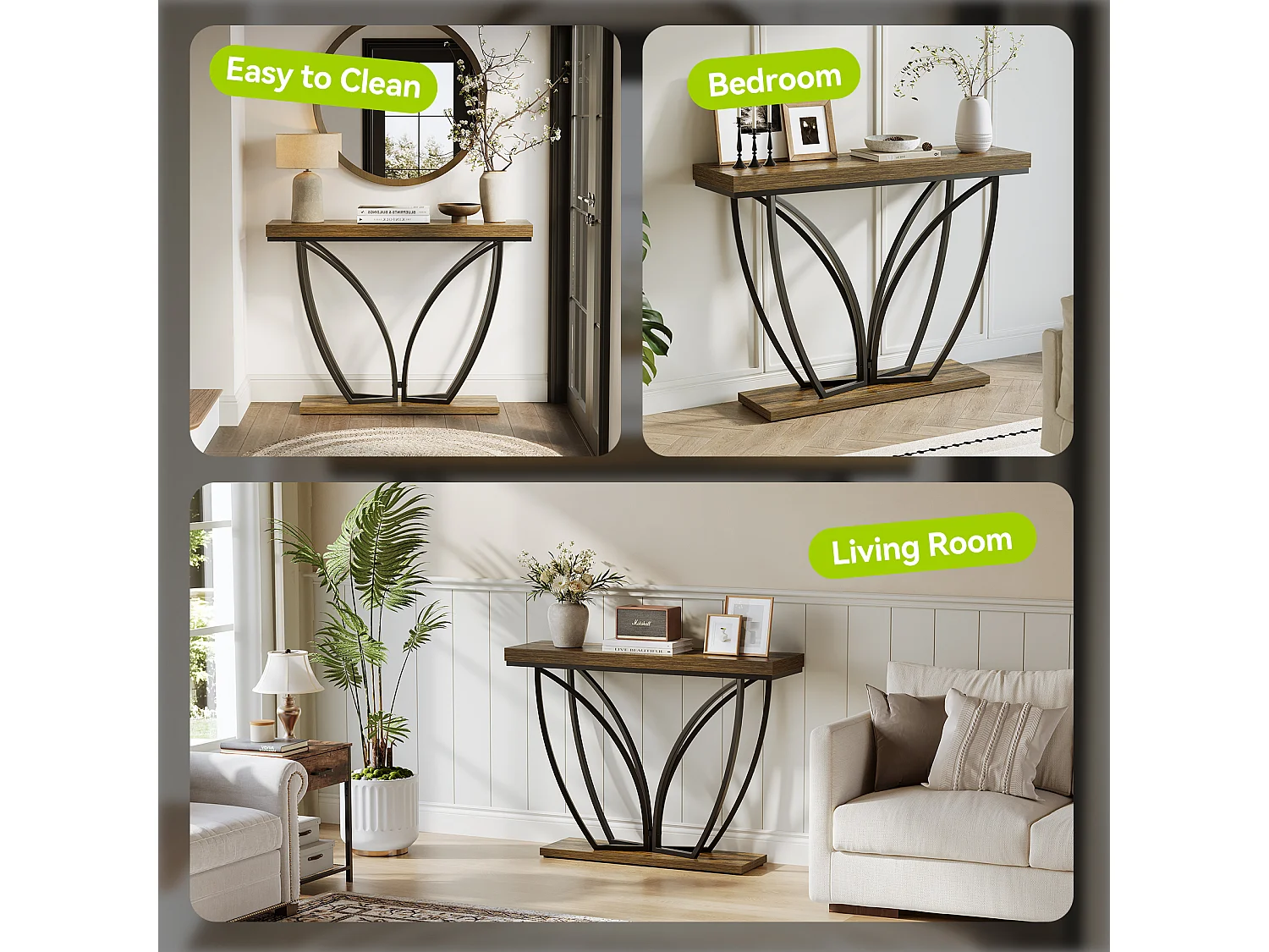 105 cm Industrie-Ständer hinter der Couch, schmaler langer Couchtisch für die Eingangshalle